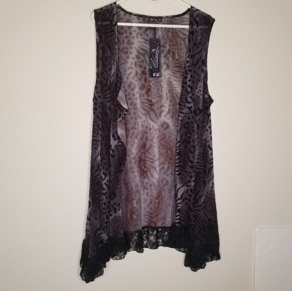 NEW Lily by Firmiana animal print lace sparkly duster kimono Velvet Burnout 2X - Picture 5 of 9